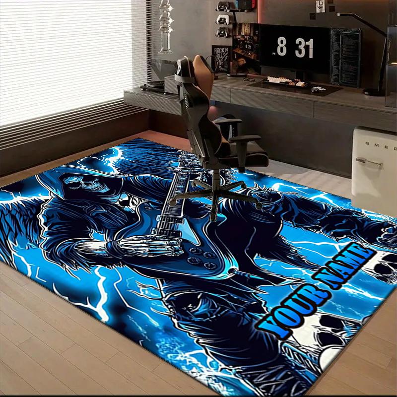 1PC Custom Name Gothic Guitarist Wings Theme Floor Mat Ideal for Living Room, Game Rooms, Office, Bedroom Floor Mat Playful Design