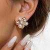 Silver Needle Zirconia Floral Geometric Stud Earrings - Light Luxury Niche High-end Ear Ornaments