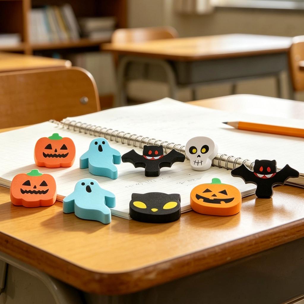 30Pcs Cute Halloween Mini Erasers Reusable Pumpkin Ghost Skull Bat Erasers Cartoon Halloween Eraser Fun Drawing Accessories