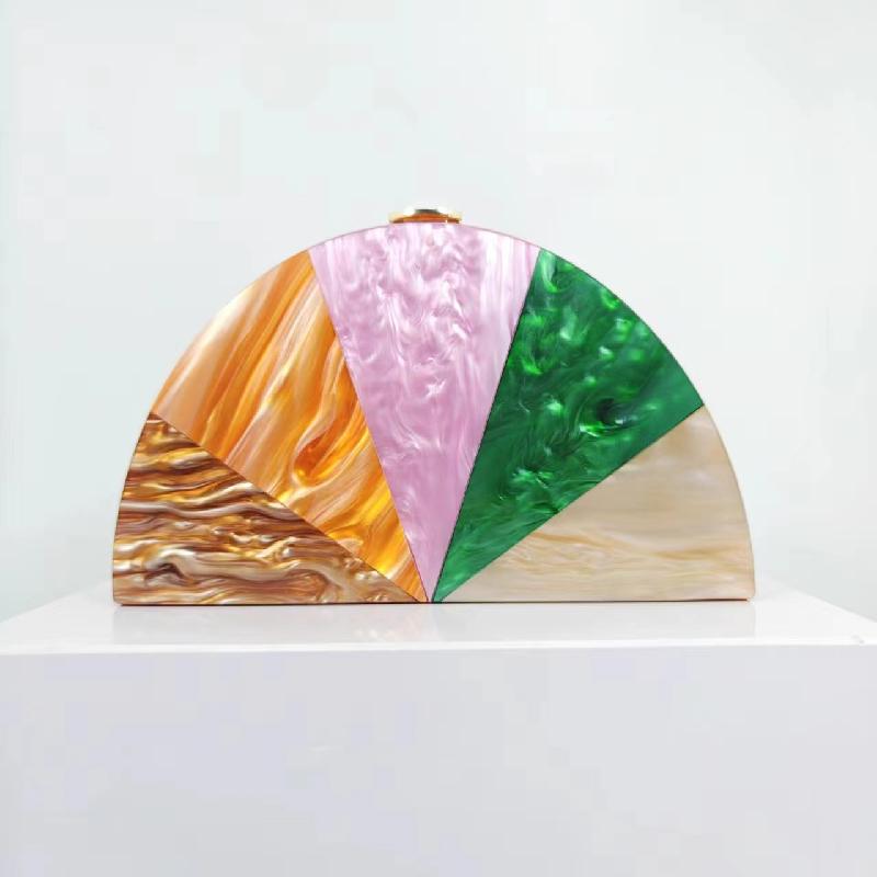 Evening Bag Fashion Contrast Color Patchwork New Wedding Party Semi-circular Acrylic Clutch Crossbody Bags Luxury Designer Purse