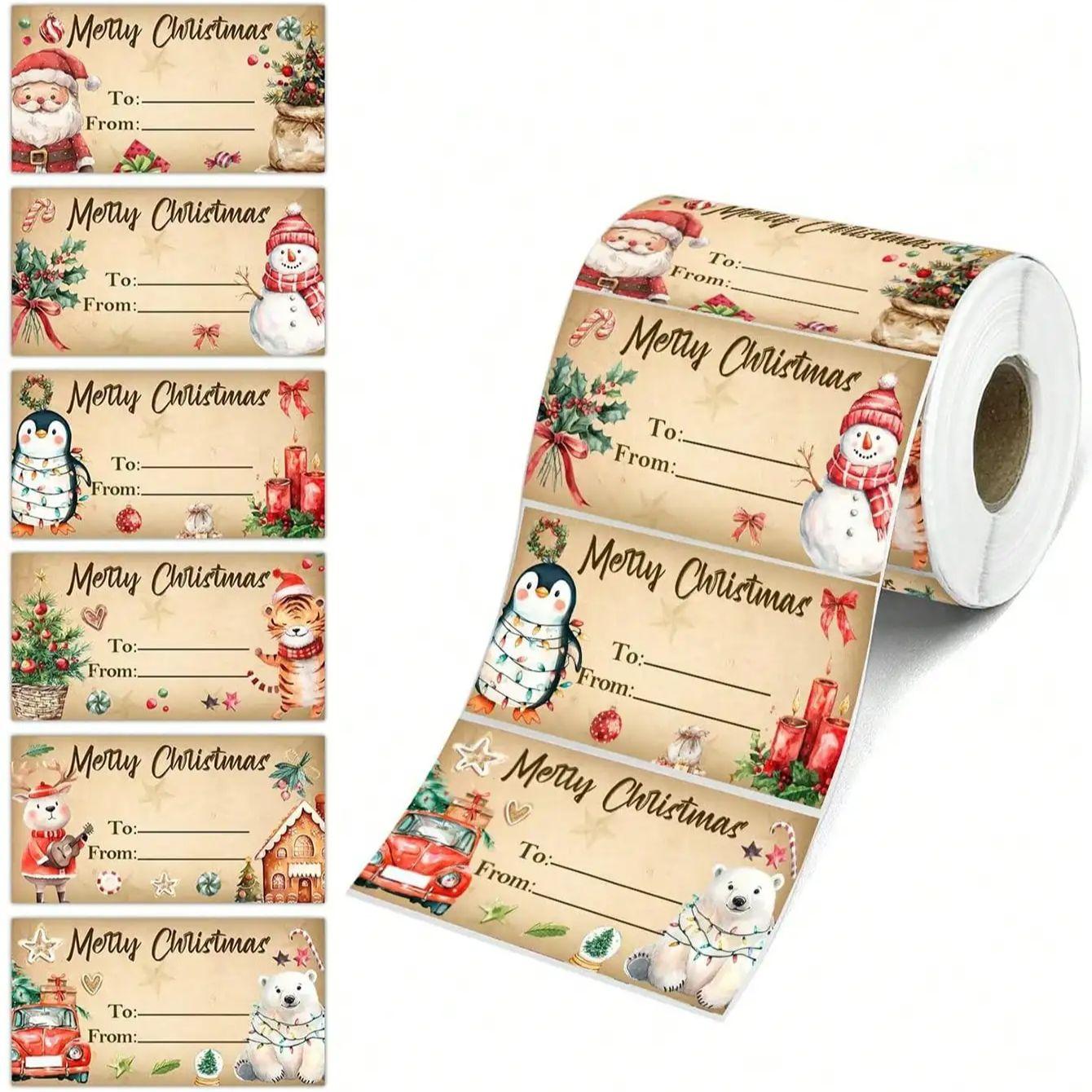 

180 Stickers/Roll Merry Christmas Sticker Labels Self-Adhesive Xmas Decoration Tags Holiday Envelope Sealing Stickers Gifts 1 Roll