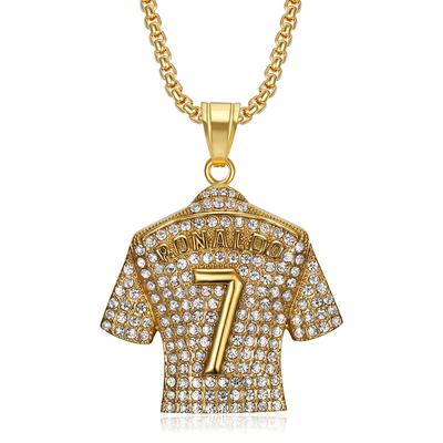 Vergoldeter, mit Diamanten besetzter Cristiano Ronaldo 7 Trikot-Anhänger mit Halskette