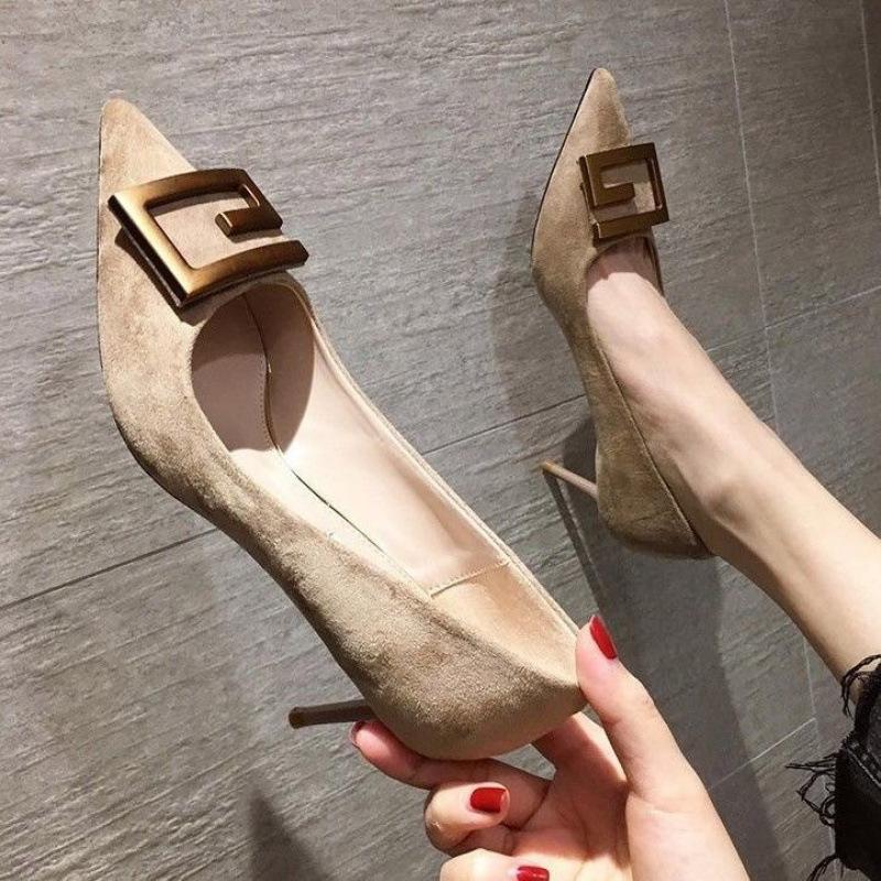 Fashion Women Shoes 2024 Spring Pumps Beige High Heels Work Dress Professional Pointed Wedge Sandals Ladies Shallow Mouth Latest 12cm Me