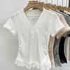Rellawear V Neck Lace Short sleeVe Top 3color 250610 Rhy09