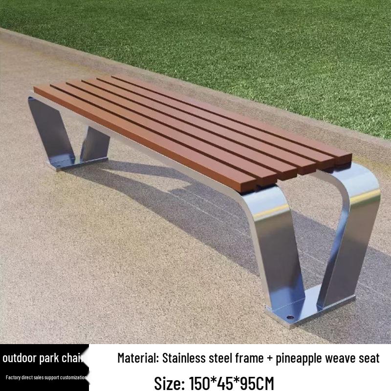 Stainless Steel & Solid Wood Outdoor Anti-Corrosion Park Bench for Garden or Courtyard Use