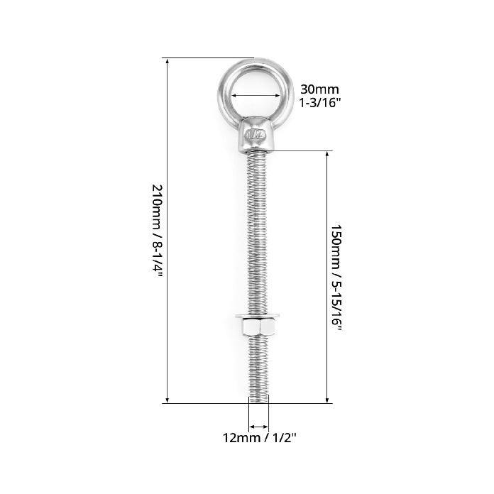 QWORK Machinery Eye Bolt with Shoulder, 5 Pack 1/2"x6" Long 316 Stainless Steel Marine Grade Thread Machinery Shoulder Lifting Ring Eye Bolts