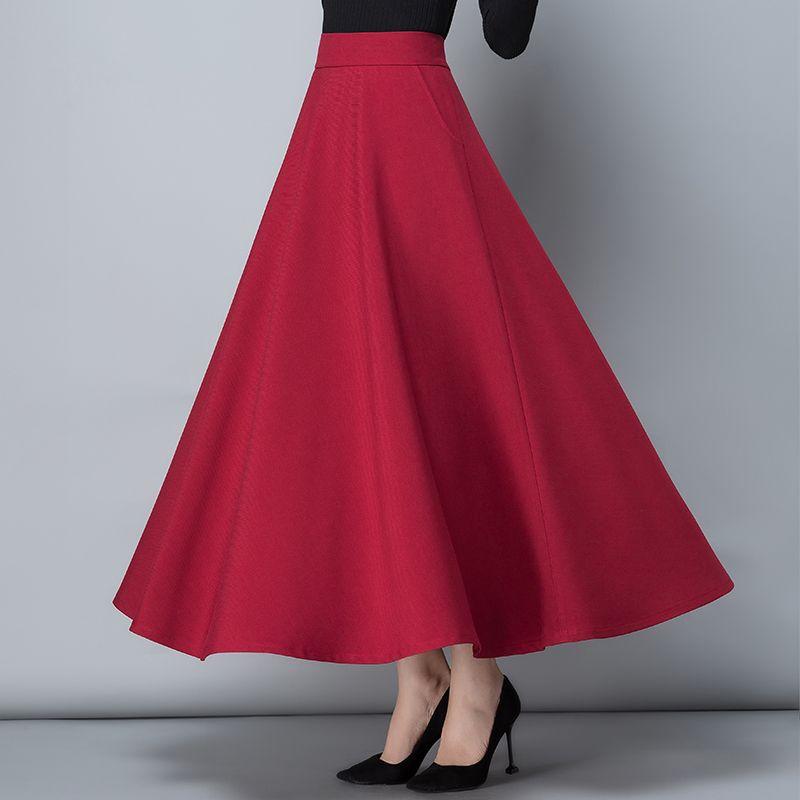 Herbst- und Winterrock Damen Ethnischer Stil Druck Hoher Bund A-Linie Rock Mittellang Großer Schwingender Rock Tanzender Winterrock