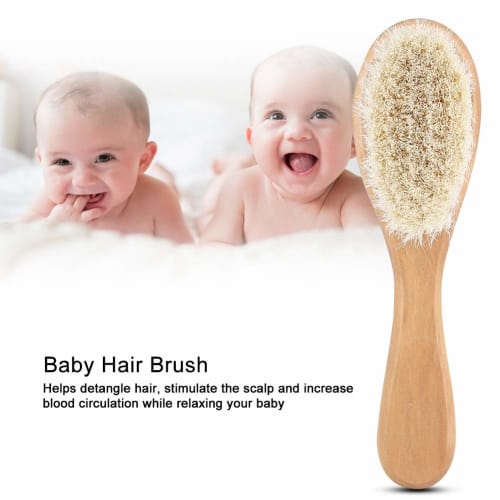 Natural Goat Hair Baby Hairbrush, Comb, Baby Brush for Newborns and Infants, Soft, Non-Toxic, Healthy, Anti-Static, Scalp Massage, Beige, Perfect as a