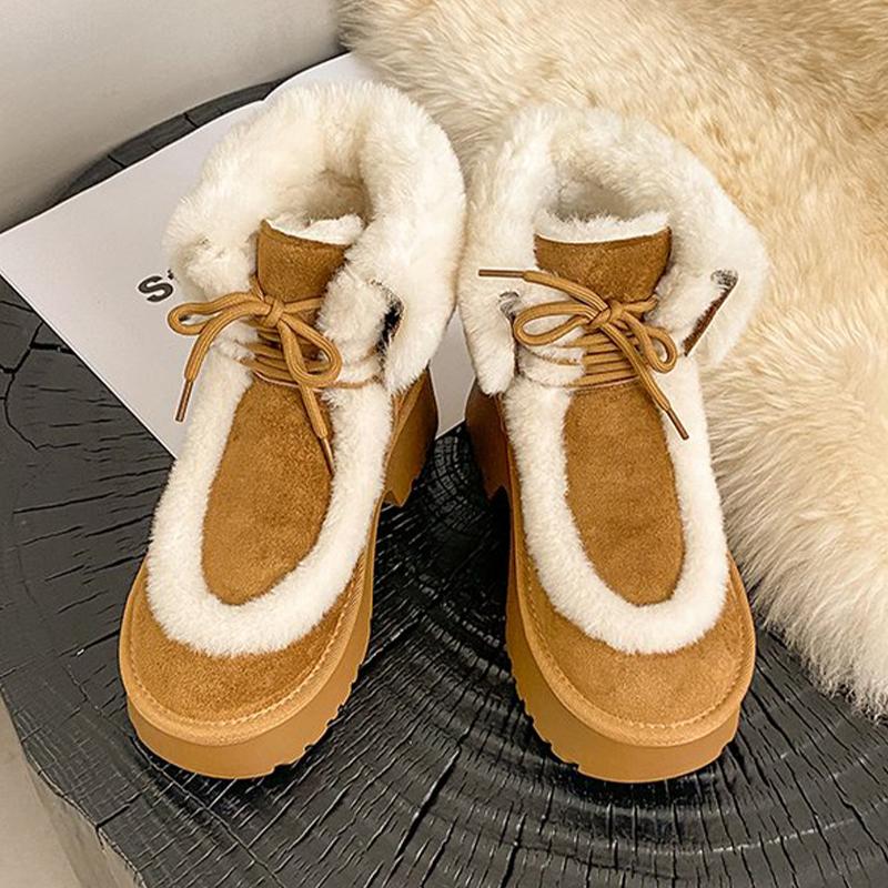 Ankle Women's Snow Boots Fur Fashion High Heels Shoes Chunky Warm Winter Boots Designer Short Plush Short Botas De Mujer
