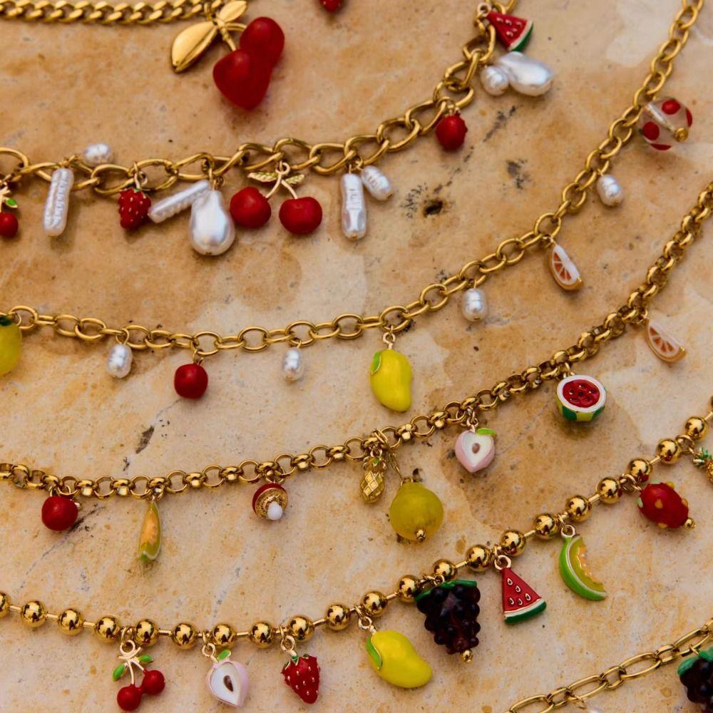 Loveheart Cherry Bracelet Retro European Style Love Chain Choker Strawberry Necklace  Travel