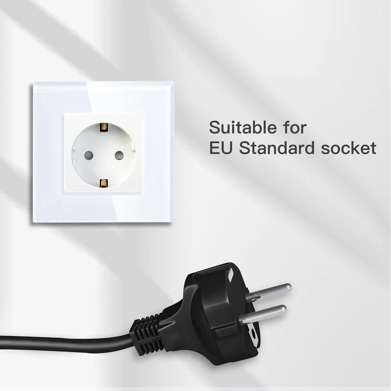 Bseed Europe Russia 16A Wall Power Socket White Black Grey Gold Crystal Glass Panel Plug Electrical Outlet for Home Improvemet
