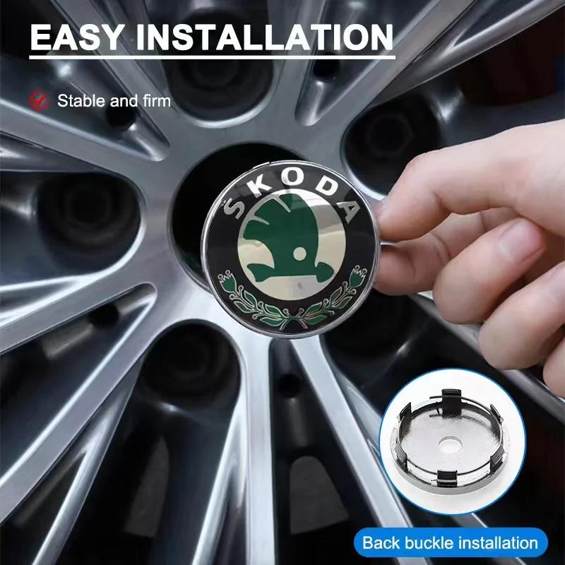 4pcs 60mm Car Wheel Center Hub Cap Rim Cover Emblem Stickers For Skoda Fabia Octavia Karoq Kodiaq Kamiq Superb Rapid Citigo MK2