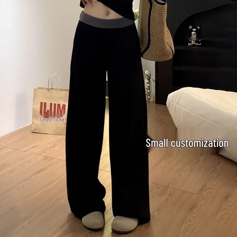 

Women s Autumn Wide-Leg Patchwork Colorblock High-Waist Pants S for 89-97 lbs