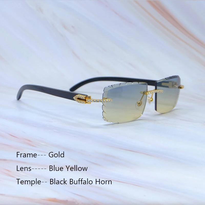 Buzlu Out Güneş Gözlükleri Elmas Kesim Şık Rhinestones Carter Siyah Manda Boynuzu Lüks Gözlük Vintage Güneş Gözlükleri Y2K Dekorasyon