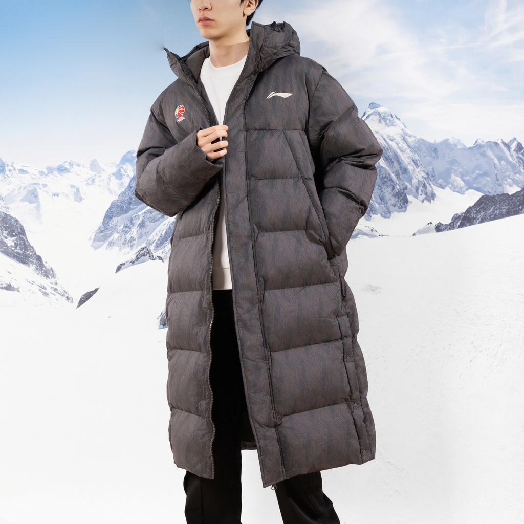Li Ning CBA Series Professional Basketball Comfortable Casual Simple Long Hooded Cotton Coat Men Outerwear Black Gray AFMU017-3