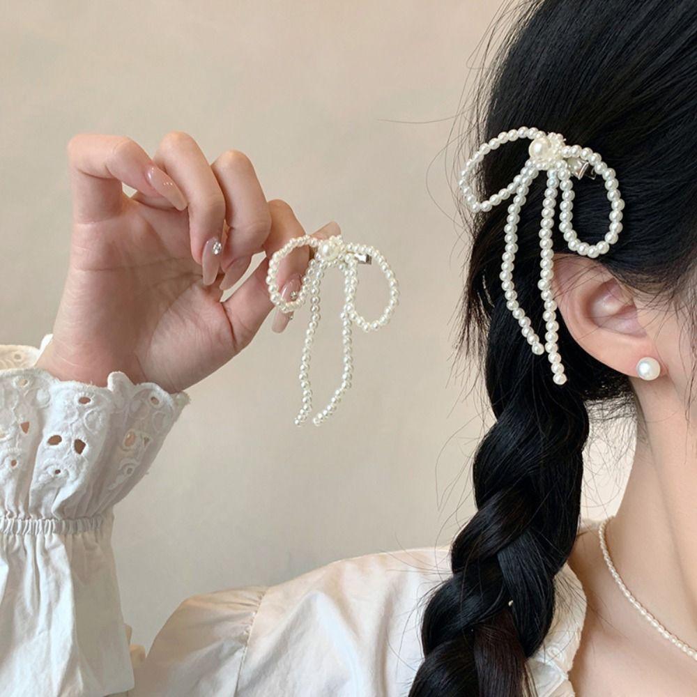 

Y2K Pearl Bow Hair Clip Pin Hairpin Pearl Tassel Duckbridge Аксессуар для укладки волос