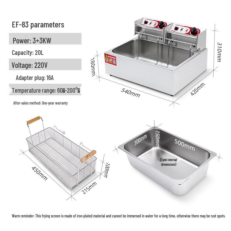 

Electric Commercial Fryer - 20L Large Capacity for Chicken Cutlets and Dough Sticks, Constant Temperature Control