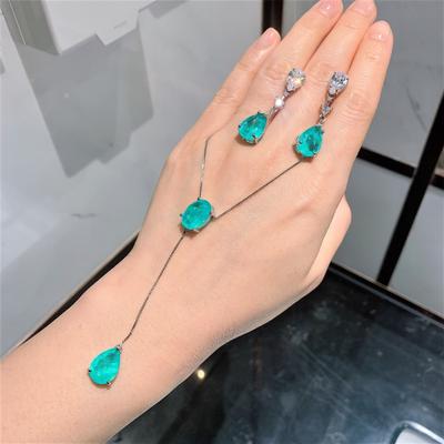 Jewelry Simulation Colored Treasure Inlaid Imitation Paraiba Earrings 10 * 14 Pendant Necklace 10 * 14 Set