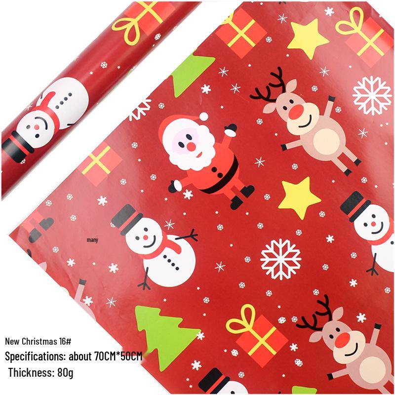 Feestelijk Cadeaupapier Set: Cartoon Kerst & Nieuwjaar Ontwerp met Tissuepapier