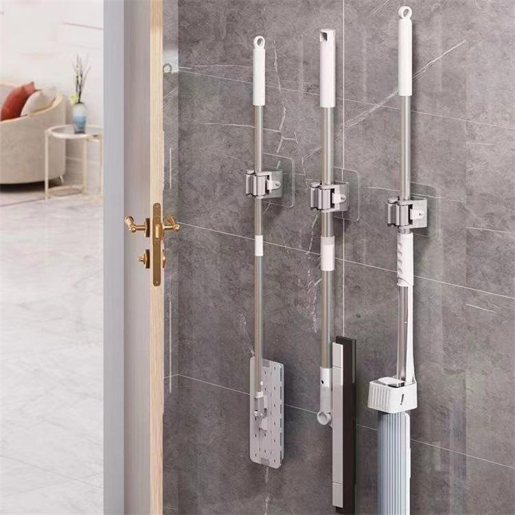 Mop Storage Rack Bathroom Suction Cup Hanging Traceless Mop Clip Broom Rack Wall Mounted Waterproof Mop Rack