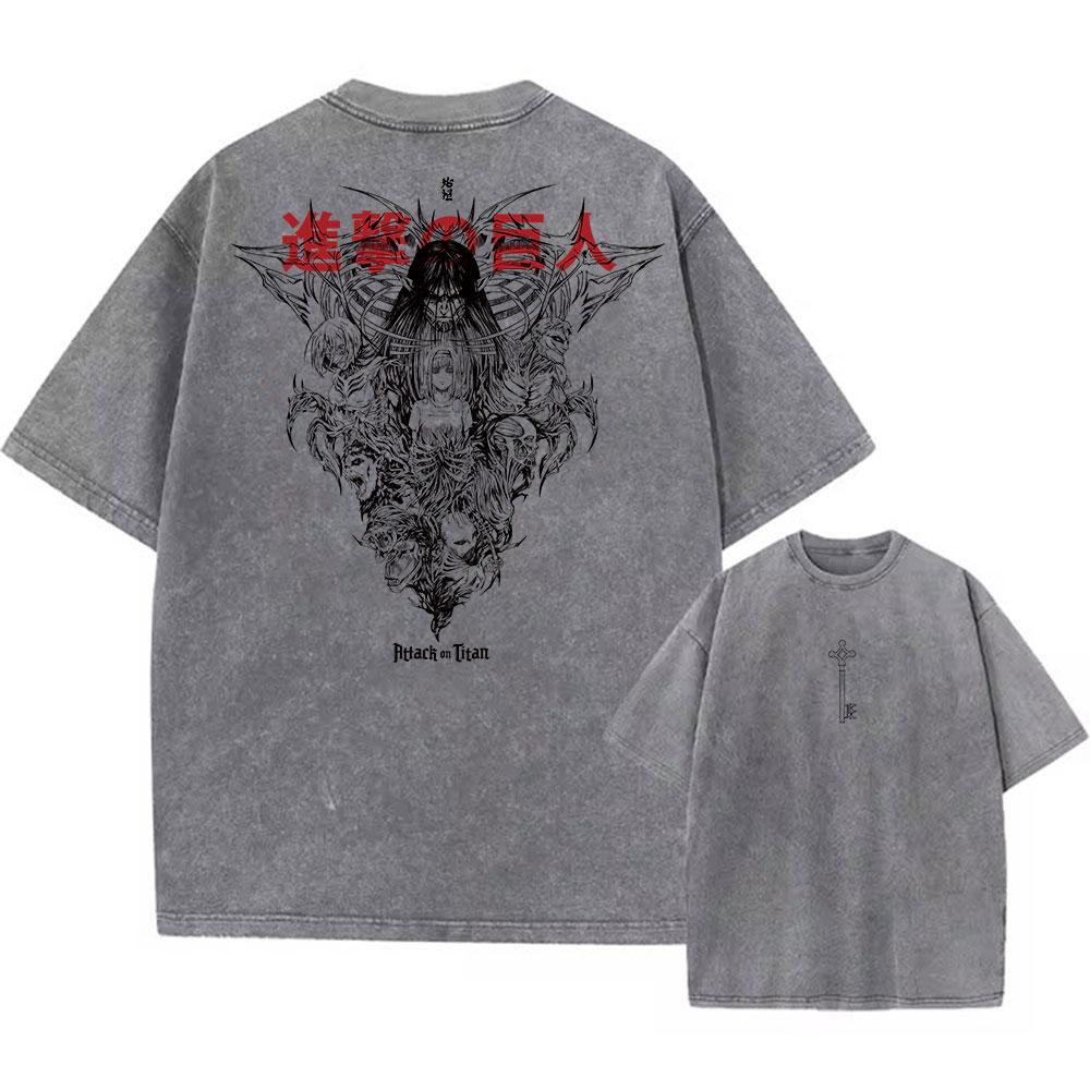 2025 Anime Attack on Titan Trička Vintage Prané Tričko Harajuku Oversize Bavlněné Tričko Bavlna Móda Streetwear Unisex Top