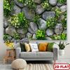 2D Rustic Stone Wall Green Foliage White Flower Vine Photo Backdrop