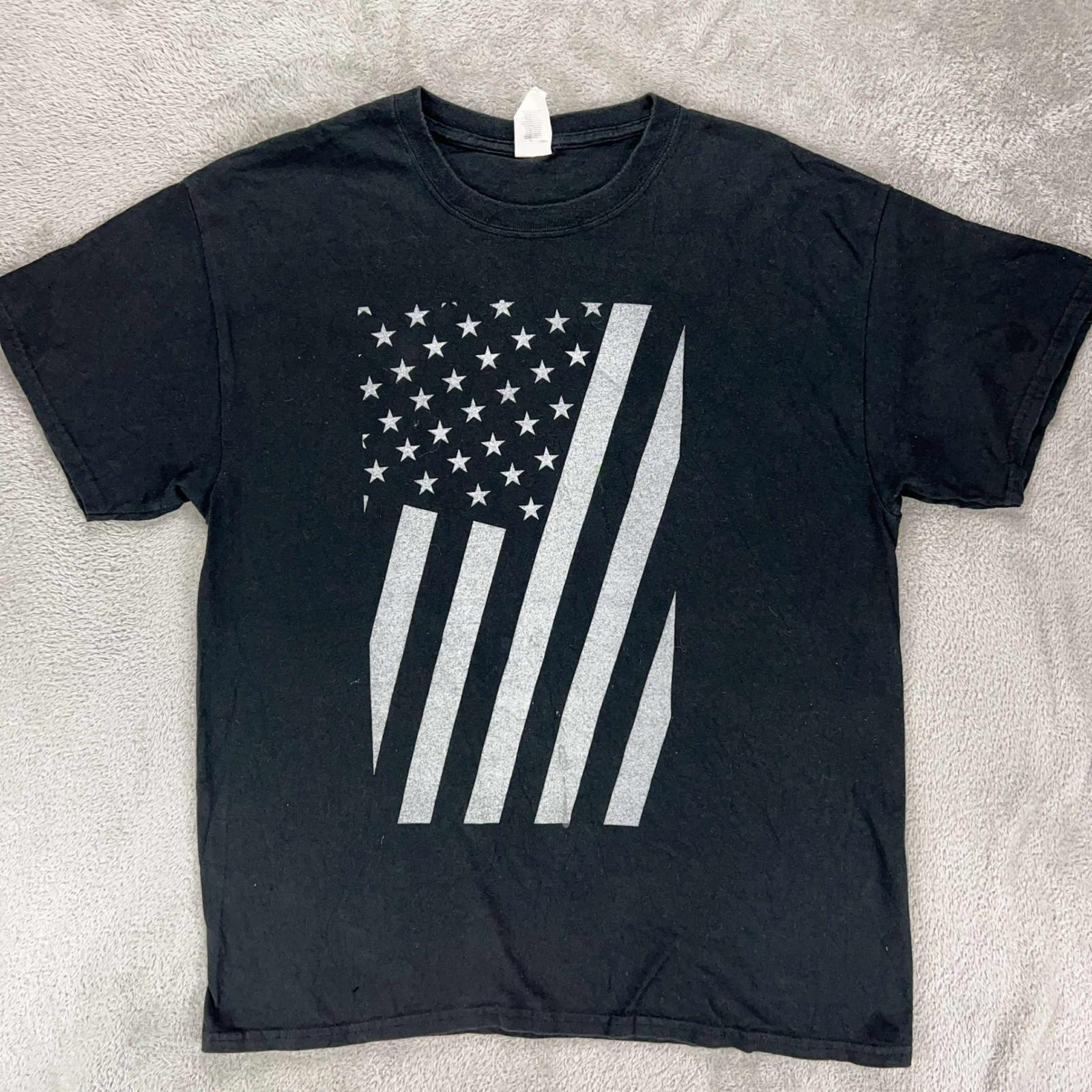 Gildan American Flag Graphic Print Patriotic USA T-Shirt Black Large XL
