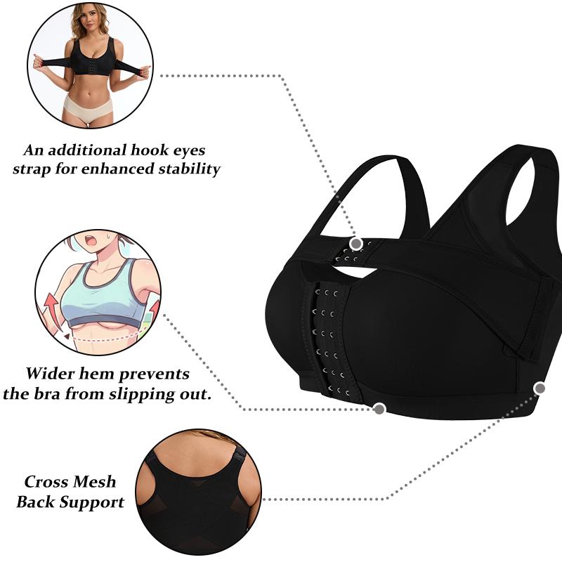 Women Shapewear Bra with Hooks Compression Push Up Underwear Front Closure Lingerie Back Support Sports Bra Post-Surgery Top