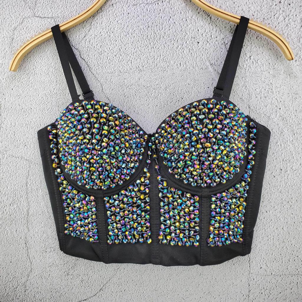 European & American Rivet Beaded Crop Top Corset Camisole