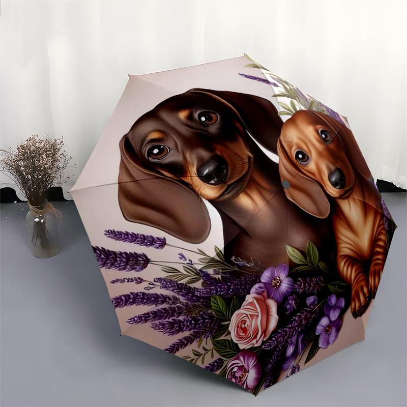 1pc Dachshund Floral Portrait Umbrella with Plastic Handle,Suitable for All Seasons Home Travel Outdoor UmbrellaDD299