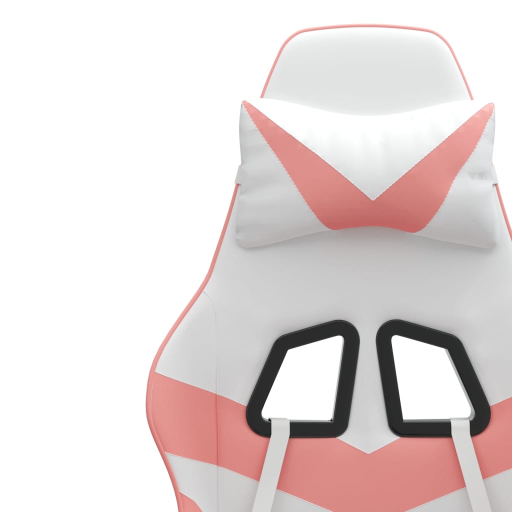 Gaming Chair with Footrest Swivel White & Pink PU Leather