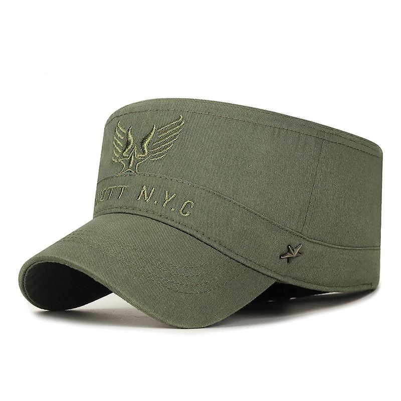 Cotton Flat Cap With Embroidered Letters For Outdoor Sun Protection And Casual Style