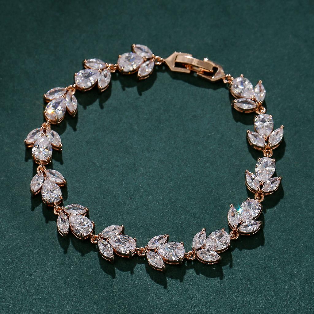 ZAKOL Luxury AAA Cubic Zirconia Wedding Bracelets for Women High Quality White Gold Color Leaf Charm Bracelet Bangles