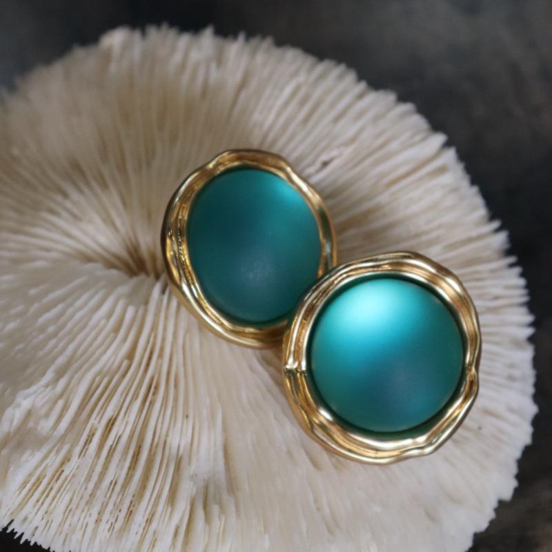 Ретро Серьги-клипсы из матового стекла «Слезы Ангела» - Средневековые Винтажные Синие Серьги