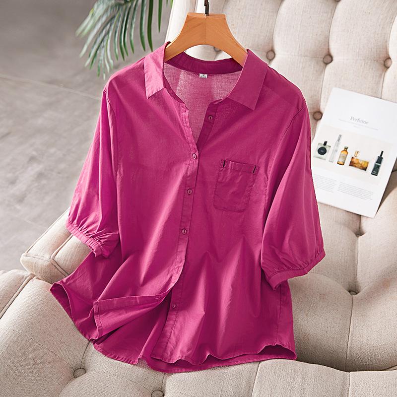Polka Dot Cotton Shirt for Women In Five-quarter Sleeve Summer New Loose Casual Lapel Top