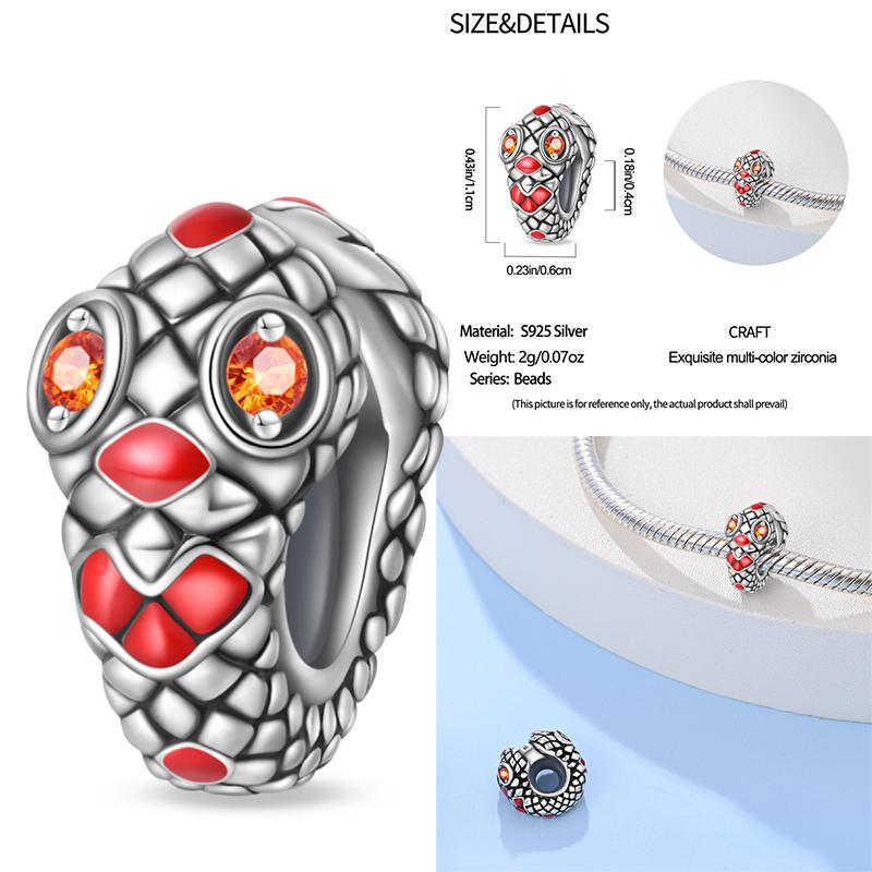 100% Copper Exquisite Tarot Cards Bracelet Pendants Blood Red Fire Snake Rose Charms Beads Diy Jewelry For Women