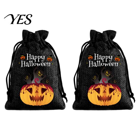 Trick or Treat Party Souvenirs 2Pcs Halloween Pumpkin Drawstring Bags for Candy Treats, Retro Burlap Cute Ghost Theme Pouches Bags, Portable
