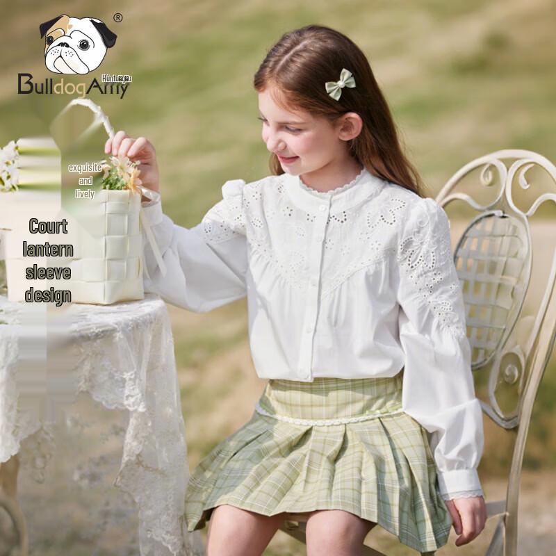 Camisa de Algodón con Mangas de Farol de Encaje Francés para Niñas CHANZUIGOU