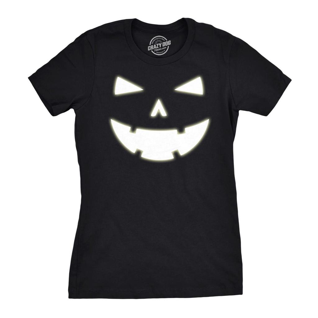 Happy Tooth Pumpkin Face T-Shirt, Halloween Shirts for Women, Glow in the Dark Jack O Lantern Tee, Spooky Season Costume