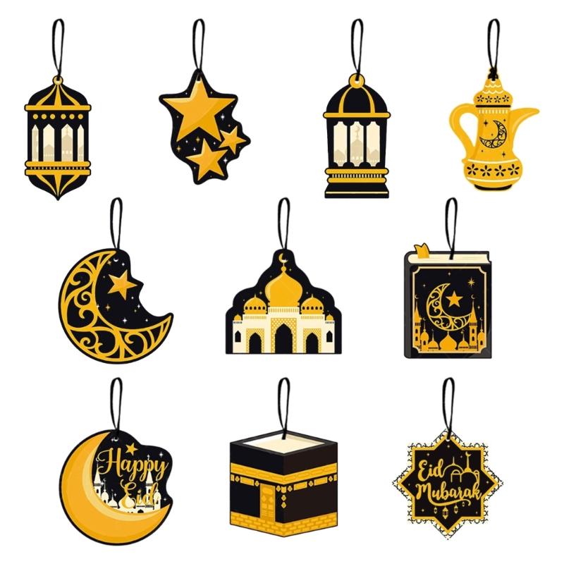 10pcs Eid Mubaraks Hanging Pendants Ramadans Kareems Decorations For 2024 Home Islamic Muslims Eid Alfitr Festival