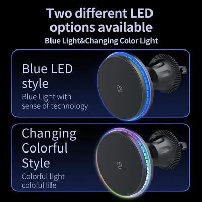 Carregadores Sem Fio Magnéticos para Carro 30W Luz LED RGB Para iPhone 12 13 14 15 Pro Max Suporte de Telefone Montagem Suporte Estação de Carregamento Rápido