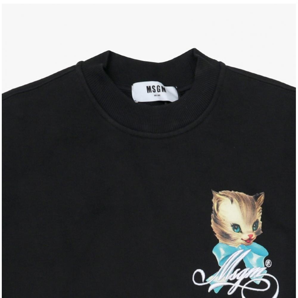 MSgm Cute Kitty Print Logo Women S SweatShirt 3941mdm108Se