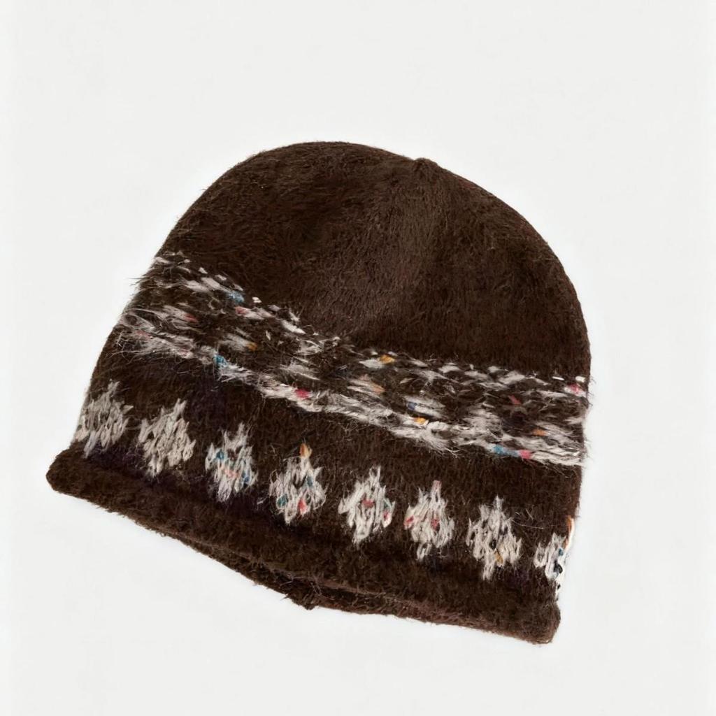 Japanese Fair Isle Women's Knitted Wool Hat - Warm, Versatile, Ear-Protecting Winter Beanie.