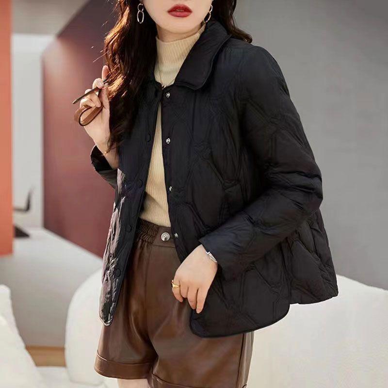 

Lightweight Cotton-Padded Jacket Women s K-style Middle-Aged Short Short Winter Outwear Silm Slimming Cotton Coat Fashionable Stylish Lapel Black L