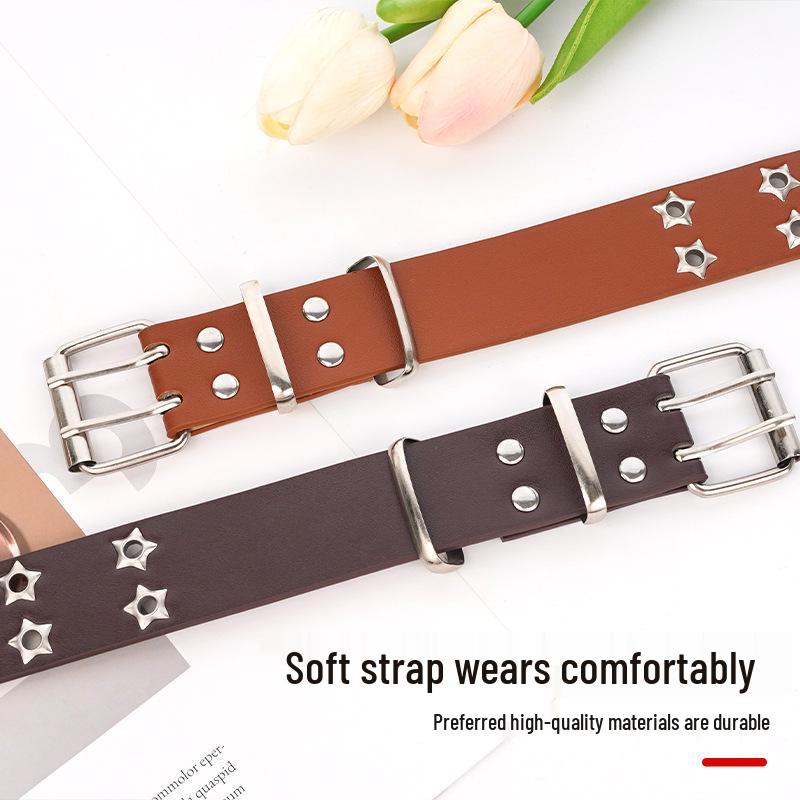 Korean Punk Star Double-Breasted Eyelet Leather Belt