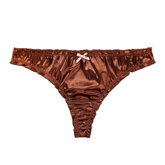 Kadınlar İçin Seksi Düşük Bel Saten G-String Külotlar Sevimli Fırfır Kenarlı Pürüzsüz İpeksi T Sırt İç Çamaşırı