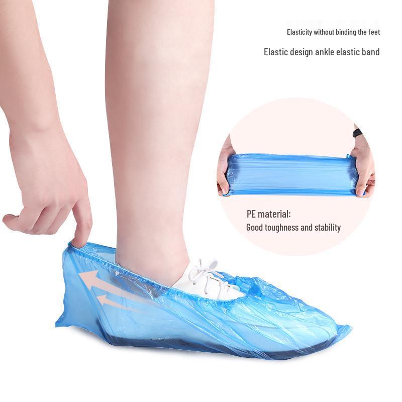 100-Pack Thickened PE Waterproof Disposable Shoe Covers for Indoor & Rainy Day Protection