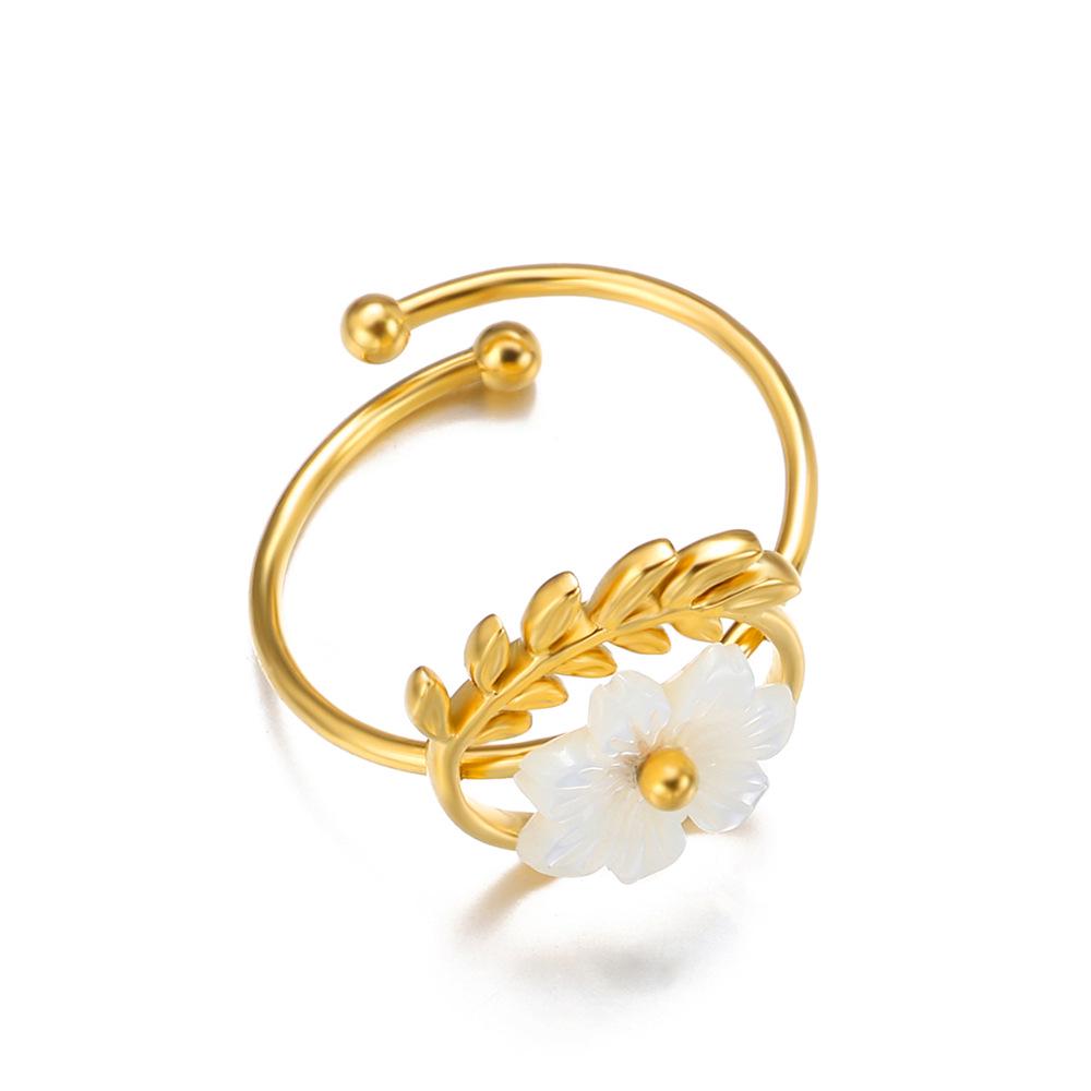 Inel deschis din oțel inoxidabil cu aur de 18K cu design floral european și american, care nu se decolorează
