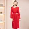 Zhi Li's Red Rhinestone Embellished High-Waisted Midi Dress for Special Occasions - Spring 2026 Arrival