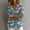 Womens V Neck Vintage Floral Print Loose Fit Short Sleeve Linen Blend T Shirt Lightweight Casual Summer Top with Button Detail